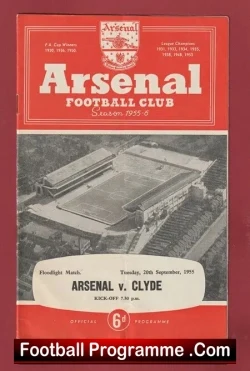 Arsenal v Clyde 1955 - Friendly Match - Scotland Team - football programme