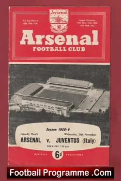 Arsenal v Juventus 1958 - Friendly at Highbury - football programme