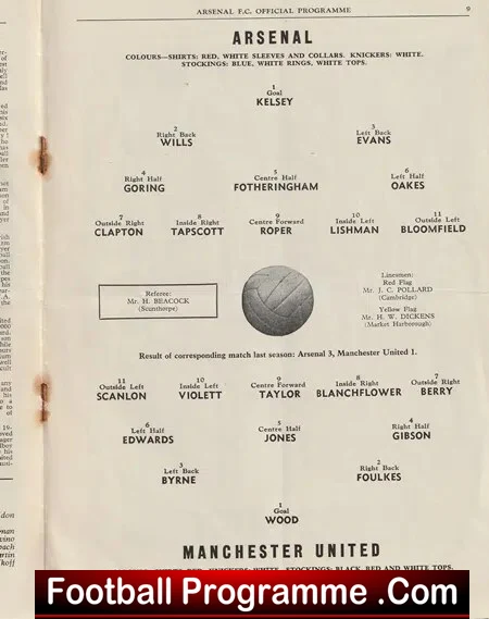 Arsenal v Manchester United 1955 - Man Utd - 50's