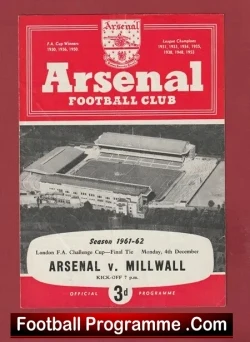 Arsenal v Millwall 1961 - London Challenge Cup FINAL - football programme