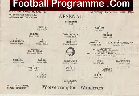 Arsenal v Wolves 1946 - 1940s Football Programmes