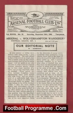 Arsenal v Wolves 1946 – 1940s Old Football Programmes