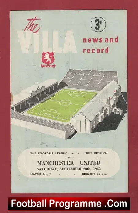 Aston Villa v Manchester United 1952 – v Man Utd Programme 50’s