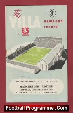 Aston Villa v Manchester United 1952 – v Man Utd Programme 50’s