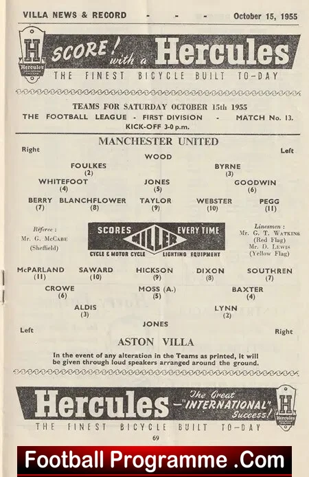 Aston Villa v Manchester United 1955 - The Great Busby Babes