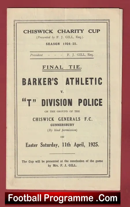 Barkers Athletic v T Division Police 1925 – Cup Final Chiswick