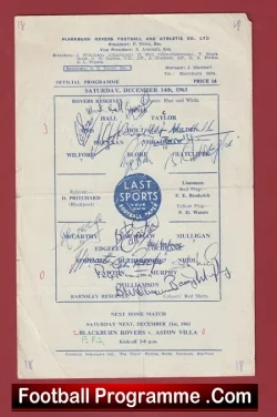 Blackburn Rovers v Barnsley 1963 - Reserves Autographed SIGNED - football programme
