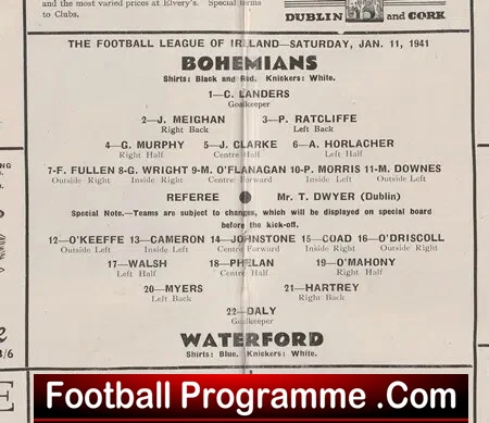 Bohemian v Waterford 1941 - War Time Issue Ireland