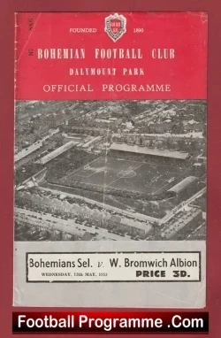 Bohemian v WBA 1953 - Friendly Match Exhibition Ireland - football programme