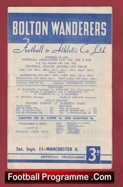 Bolton Wanderers v Manchester United 1954 - Man Utd - football programme