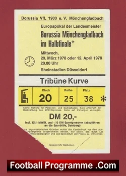 Borussia Monchengladbach v Liverpool 1978 – European Cup Ticket