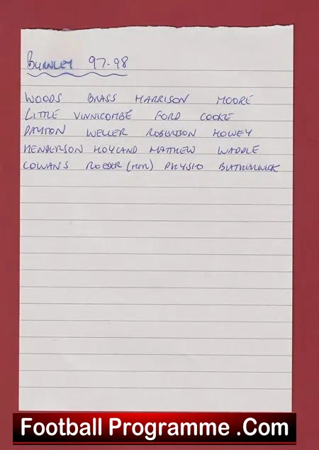 Burnley Football Club Multi Signed Autograph 1997 1998