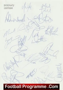 Burnley Football Club Multi Signed Autograph 1997 1998 - football programme