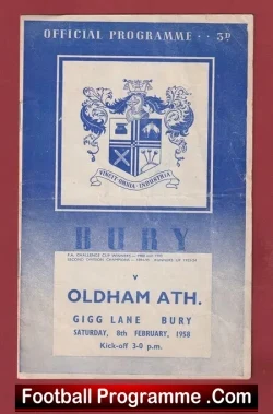 Bury v Oldham Athletic 1958 - Munich Disaster - football programme