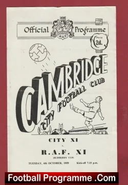 Cambridge City v Royal Air Force 1959 - RAF - football programme