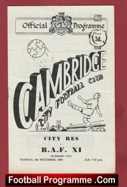Cambridge City v Royal Air Force 1960 - RAF - football programme