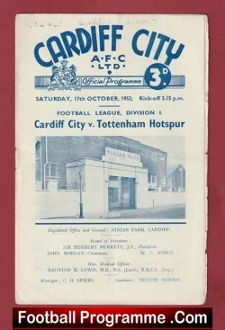 Cardiff City v Tottenham 1953 - football programme