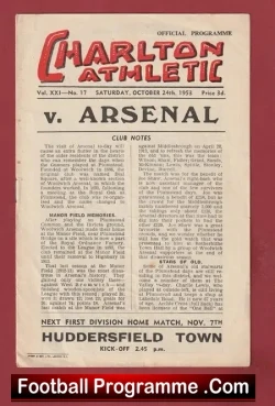 Charlton Athletic v Arsenal 1953 - football programme