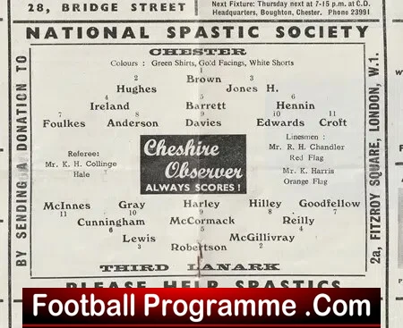 Chester City v Third Lanark 1961 - Scottish Team Scotland