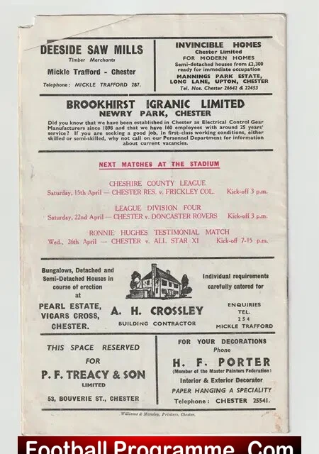 Chester City v Third Lanark 1961 - Scottish Team Scotland