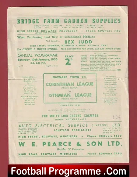 Corinthian League v Isthmian League 1953 – Edgeware Town