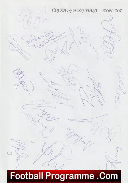 Crewe Alexandra Football Club Multi Signed Autograph 2006/07