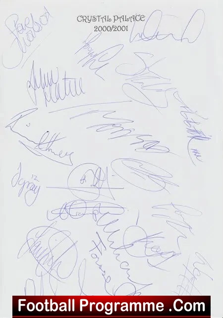 Crystal Palace Football Club Multi Signed Autograph 2000/01