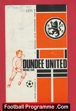 Dundee United v Glasgow Rangers 1969 - Autographed SIGNED - football programme