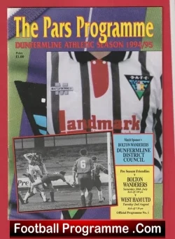 Dunfermline Athletic v West Ham United 1994 - Pre Season - football programme