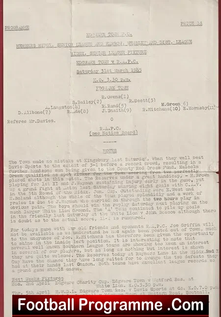 Edgeware Town v RAPC 1945 – War Charity Cup