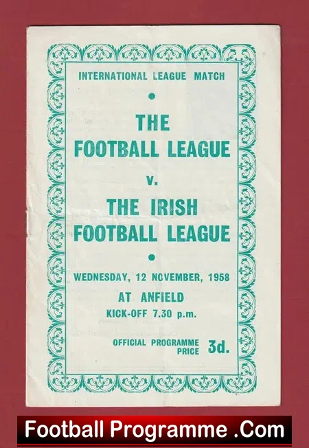 England Football League v Ireland 1958 – Anfield Liverpool