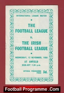 England Football League v Ireland 1958 – Anfield Liverpool