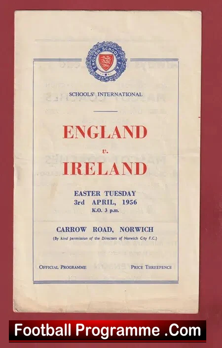 England v Ireland 1956 – Schoolboys Match at Norwich City