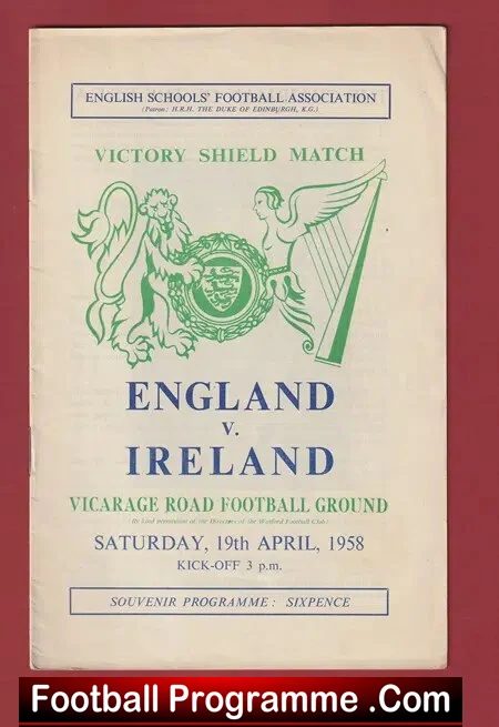 England v Ireland 1958 – School Boy International Vicarage Road
