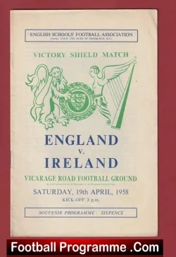 England v Ireland 1958 – School Boy International Vicarage Road