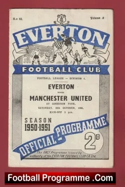 Everton v Manchester United 1950 - Man United 1950's - football programme