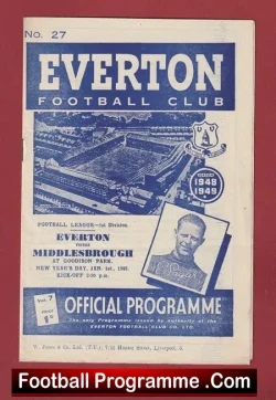 Everton v Middlesbrough 1949 - Goodison Park 1940's - football programme