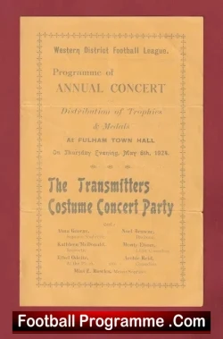 Fulham Town Hall Trophies Medals Presentation 1924 - 1920's - football programme