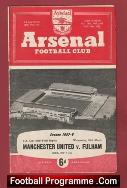 Fulham v Manchester United 1958 - FA Cup Semi Final Replay - football programme