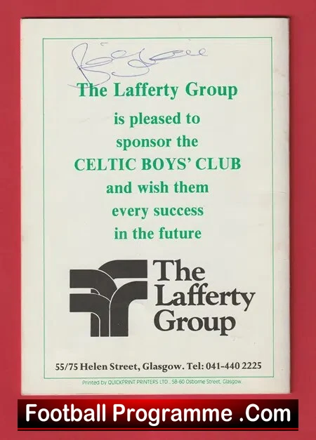 Glasgow Celtic Boys Club Annual Dinner Brochure 1987 - SIGNED