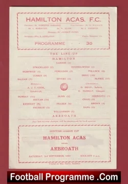 Hamilton Accademical v Arbroath 1960 - Scottish League Cup - football programme