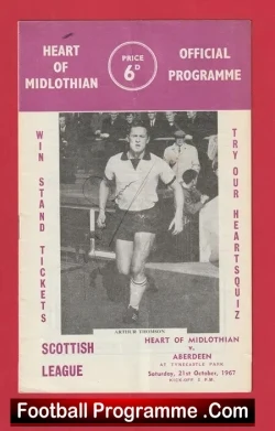 Heart Of Midlothian v Aberdeen 1967 – Autographed SIGNED