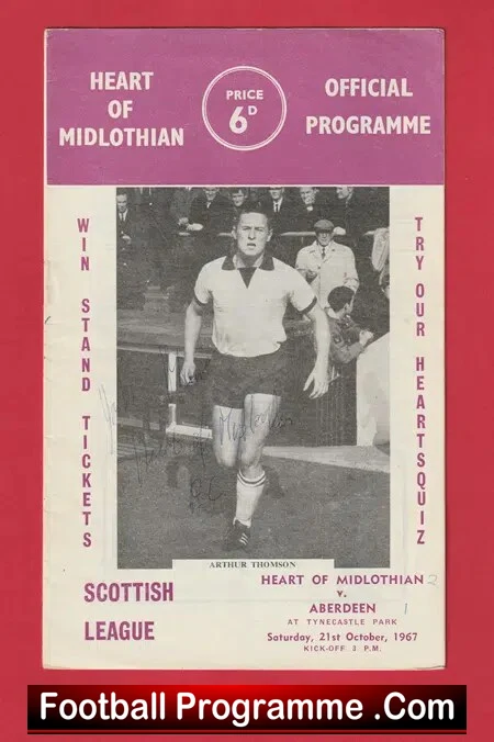 Heart Of Midlothian v Aberdeen 1967 – Autographed SIGNED