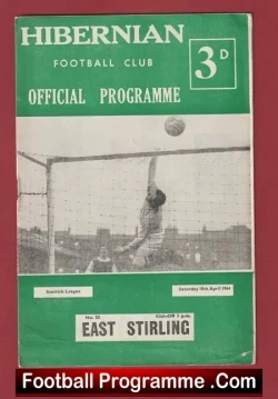 Hibernian Hibs v East Stirlingshire 1964 - Scotland - football programme