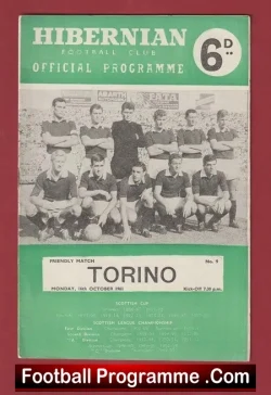 Hibernian Hibs v Torino 1961 - Denis Law - Italy - football programme
