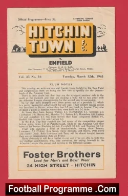 Hitchin Town v Enfield 1963 - football programme