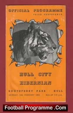Hull City v Hibernian Hibs 1953 - Scottish Team - football programme