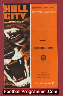 Hull City v Huddersfield Town 1968 - Multi Autographed SIGNED - football programme