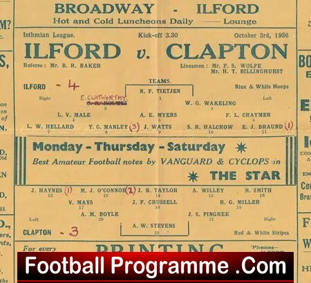 Ilford v Clapton 1936 - 1930s Old Football Programme