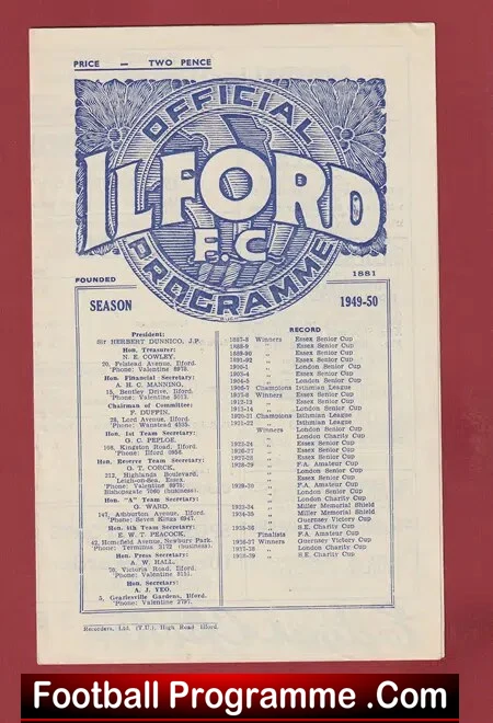 Ilford v Clapton 1949 – Essex Thameside Trophy Replay
